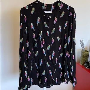Black blouse with bird print